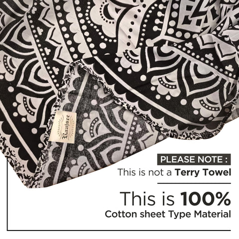 raajsee Grey Black Round Beach Tapestry Hippie/Boho Beach Blanket Mandala/Indian Cotton Throw