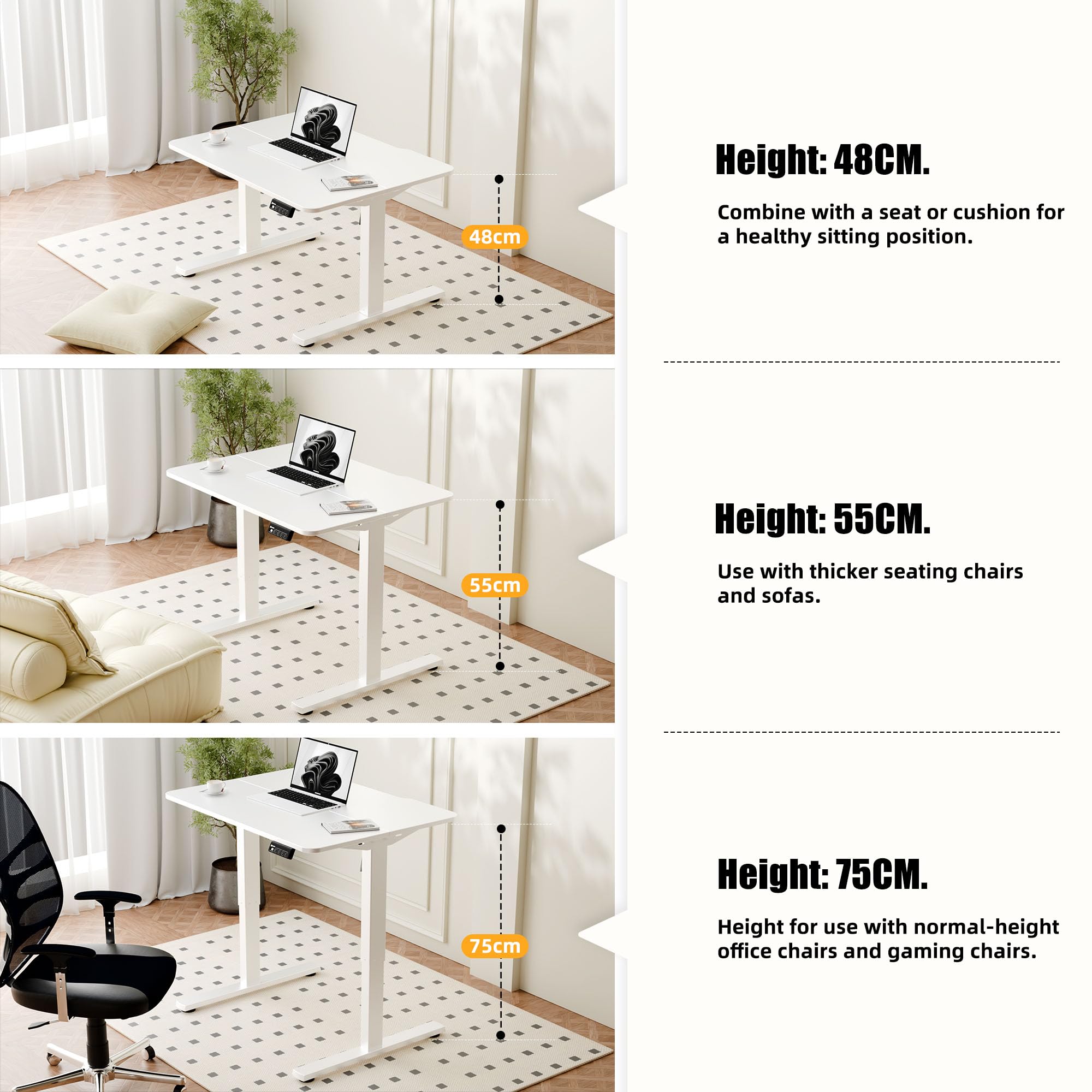 ERGOMAKER Low Height Electric Standing Desk 80x60cm, Lifts 48-75 cm, White