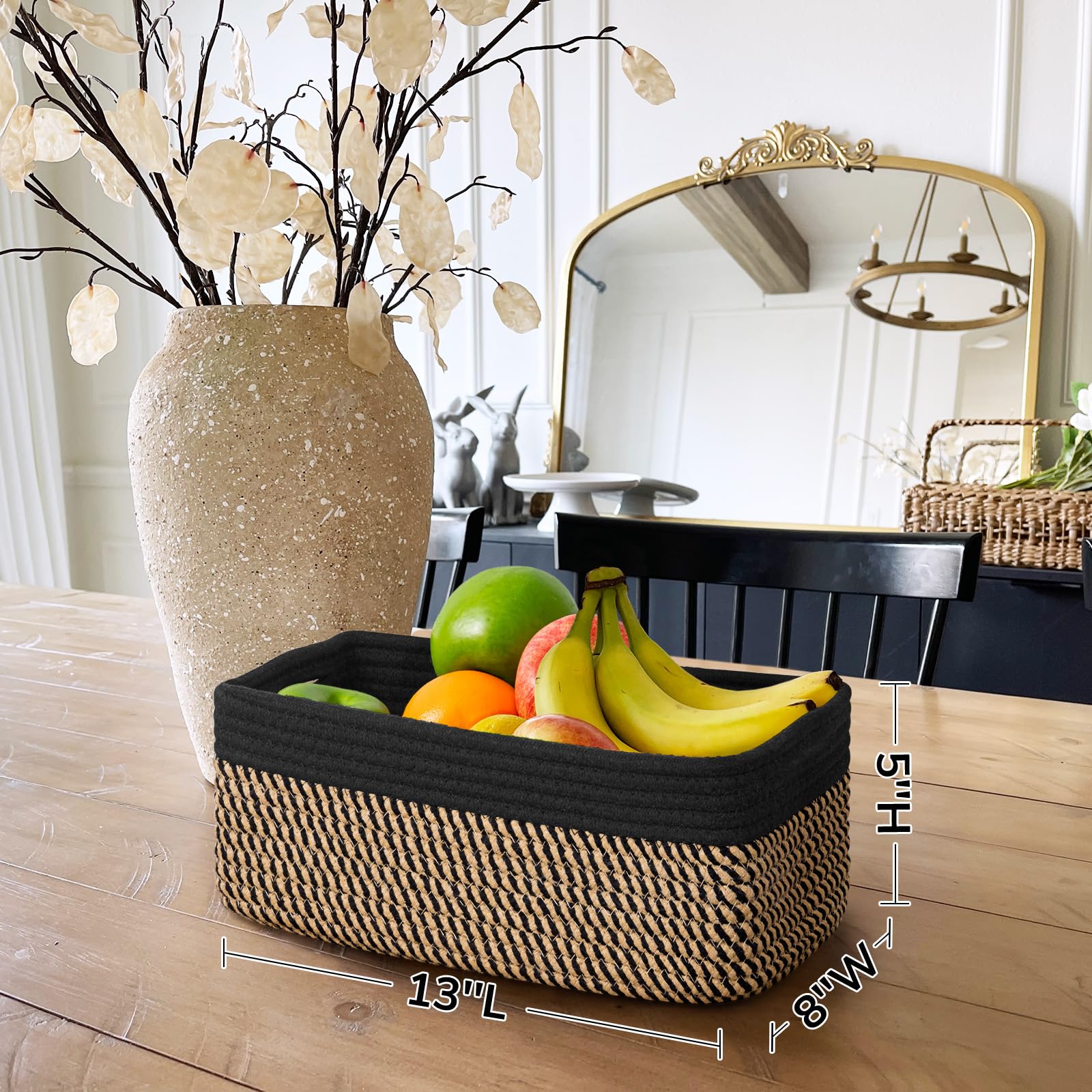 TIMEYARD 3 Pack Woven Rope Storage Basket Closet Organiser Black Jute