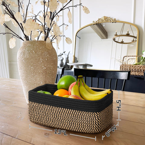 TIMEYARD 3 Pack Woven Rope Storage Basket Closet Organiser Black Jute