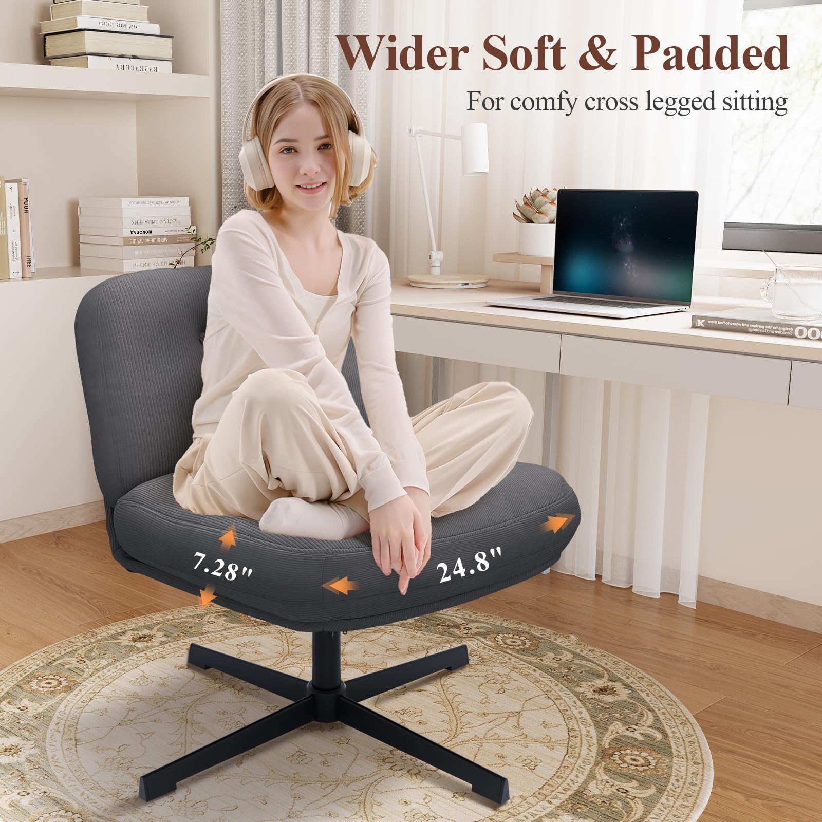 COLAMY 360° Swivel Home Office Chair – Thick Padded Corduroy Desk Chair with Metal Base, Modern Comfortable Computer Chair for Study or Living Room