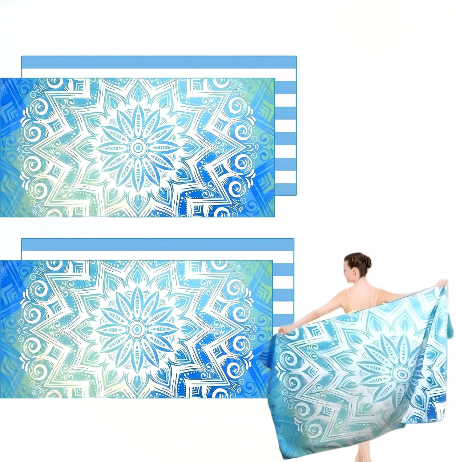 2Pack Microfibre Beach Towels for Adults,Microfibre Lightweight Beach Towel
