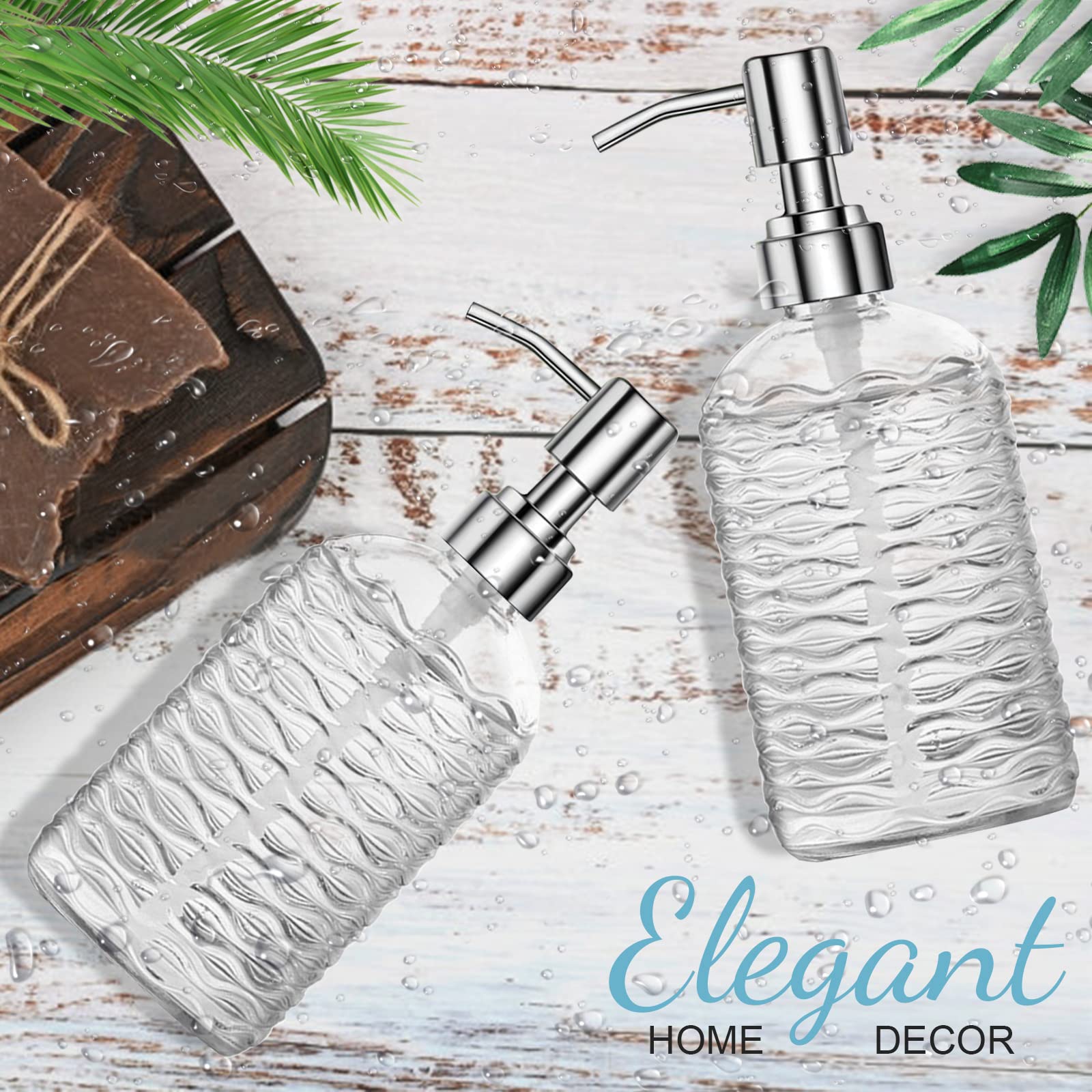 Glass Soap Dispenser Bottle with Pump, Versatile 14 Oz Dripless Pump Bottle, Refillable Liquid Hand Jar Dispenser for Bathroom, Countertop, Kitchen