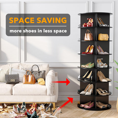 SpaceAid 7 Tier Rotating Shoe Rack Tower, Spinning Shoe Display Lazy Susan, Revolving 360 Shoe Rack Storage Round Carousel