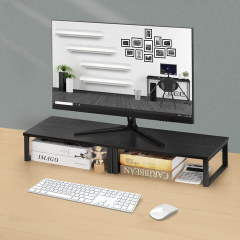 UOMIO Retro Wooden Monitors Stands for Desk Set of 2 Computer Screen Stands Ergonomic Laptop Heightening Stand for Desk Space Saver 40 x 25 x 12.5 cm