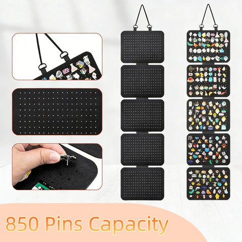 HARY Felt Pin Board Display, 5-Sheet Hanging Jewellery Organiser with 850 Holes, Wall-Mounted Pin Badge Display for Enamel Pins, Earrings, Brooches