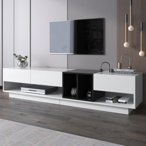 Ball & Cast High Gloss TV Stand Cabinet, TV Stand with Drawers and Compartments, White and Black TV Cabinet,190x40x34cm
