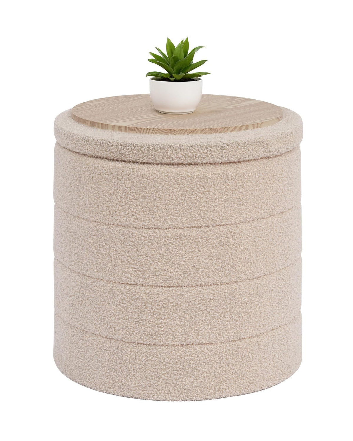 Bonlife Boucle Ottoman Storage, Foot Rest Stool Seat, Folding Footstool for Living Room, Sherpa Ottoman for Bedroom, Beige, 43x43x45 cm