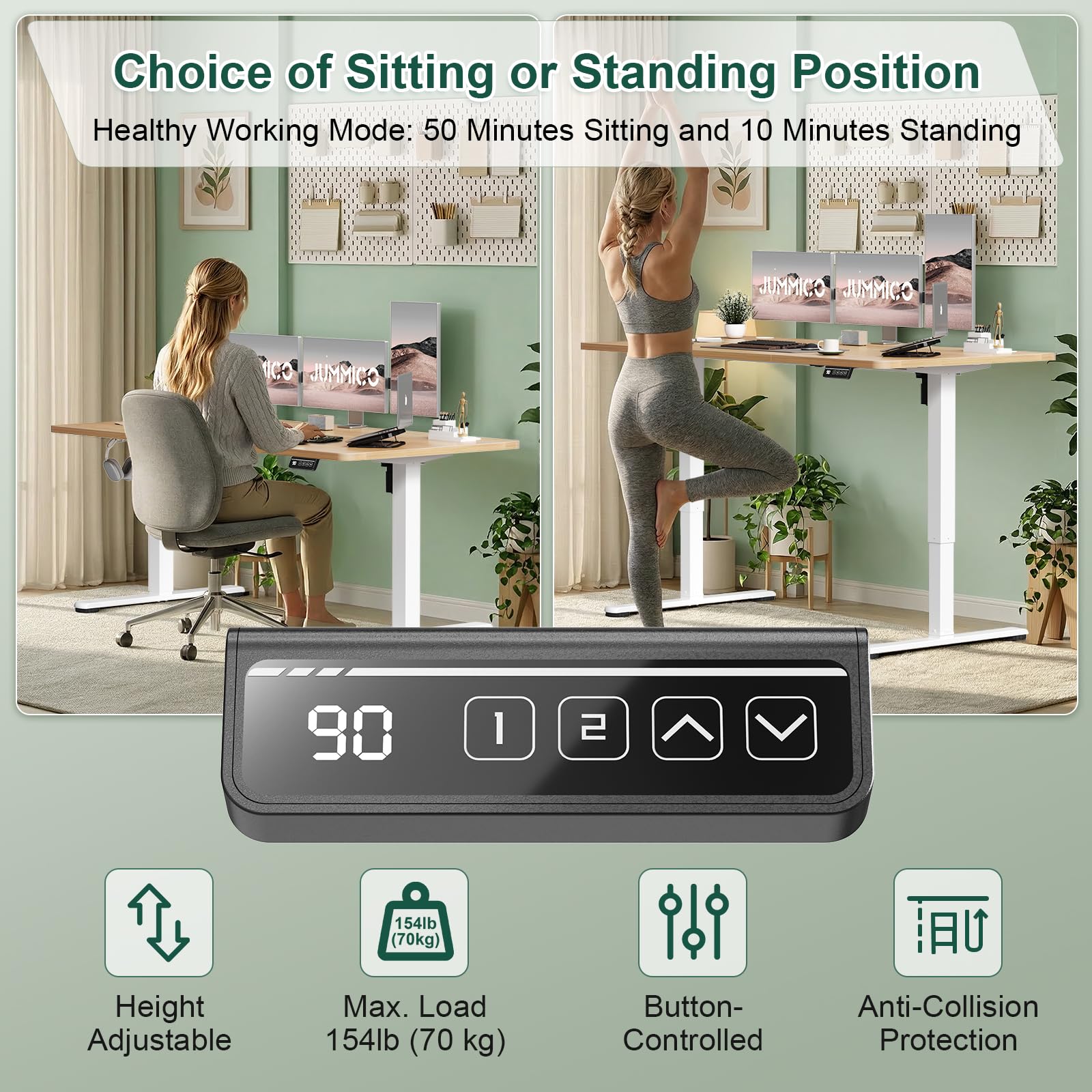 JUMMICO Electric Standing Desk 100 x 60 cm Home Office Height Adjustable Desk, Computer Lift Table with Smart Panel