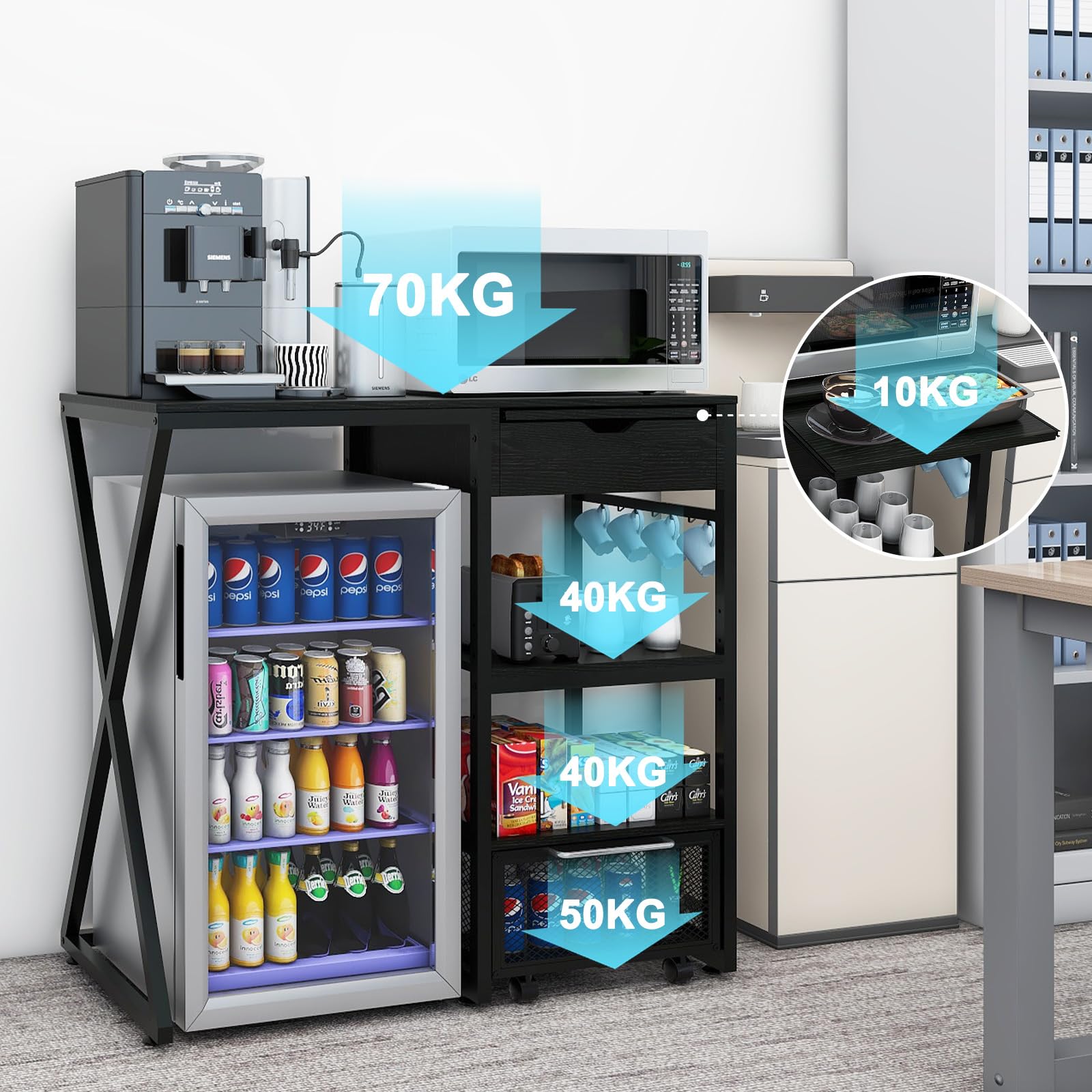 PUNCIA Coffee Bar Cabinet with Mini Fridge Space for Dorm Kitchen Black