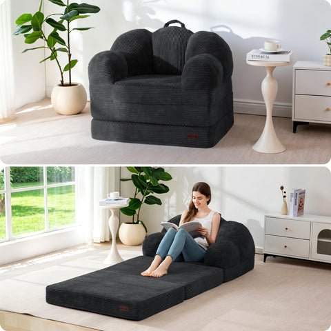 MAXYOYO Folding Sofa Bed with Backrest, Floral Shaped 2 in 1 Convertible Sofa to Comfy Faux Fur Bean Bag Chair for Adults
