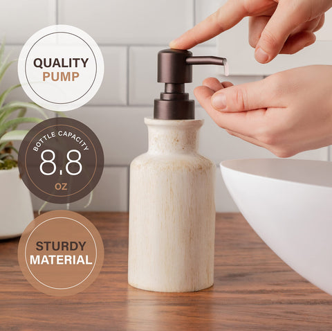 Creative Scents Rustic Luxe Bathroom Soap Dispenser - Beige Hand Soap Dispenser for Bathroom with Strong Easy Dispensing Pump