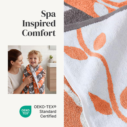 Amrapur Pacific Coast Textiles 6 Pc Yarn Dyed Towel Organic Vines Coral, 6-Piece