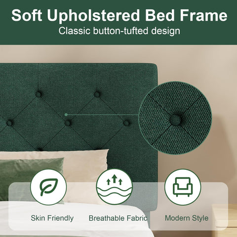 HOMBCK Single Bed Frame, 90 x 190 cm, with Adjustable Upholstered Headboard, Heavy Duty 256kg Weight Capacity, Easy Assembly, No Box Spring Needed