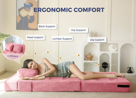 MAXYOYO Folding Foam Sofa Bed, Tri-Fold Mattress with 2 Pillows, Convertible Sofa Chair Futon Z Bed with 15cm Thincken Foam