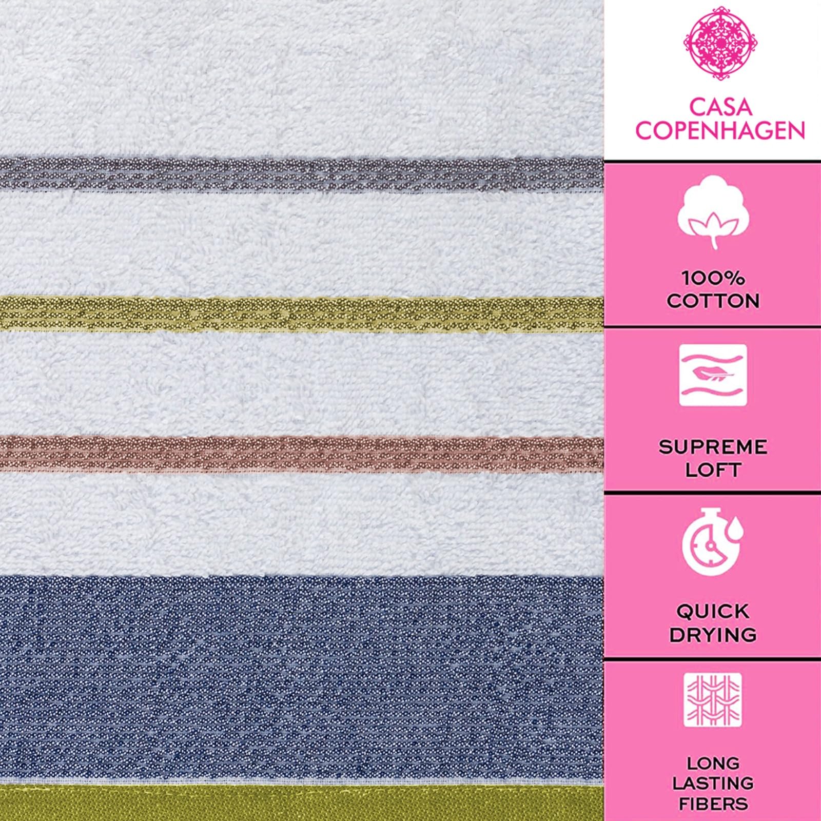 CASA COPENHAGEN White Bay towel set made from 600 g/m² Egyptian cotton for hotels, spas, kitchens and bathrooms, 6-piece set with 2 bath towels