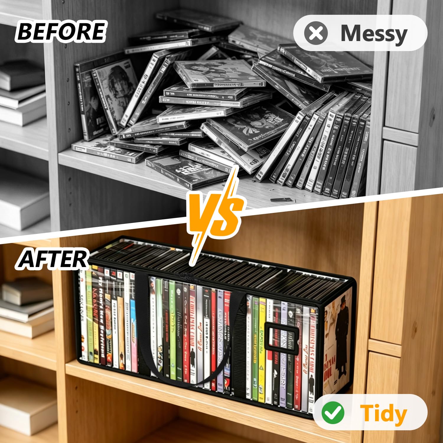 GNEGNI LIFE DVD Storage Bags, Clear PVC DVD Storage Boxes for 160 DVDs (40 Each), Portable CD Storage Boxes with Zipper & Handles
