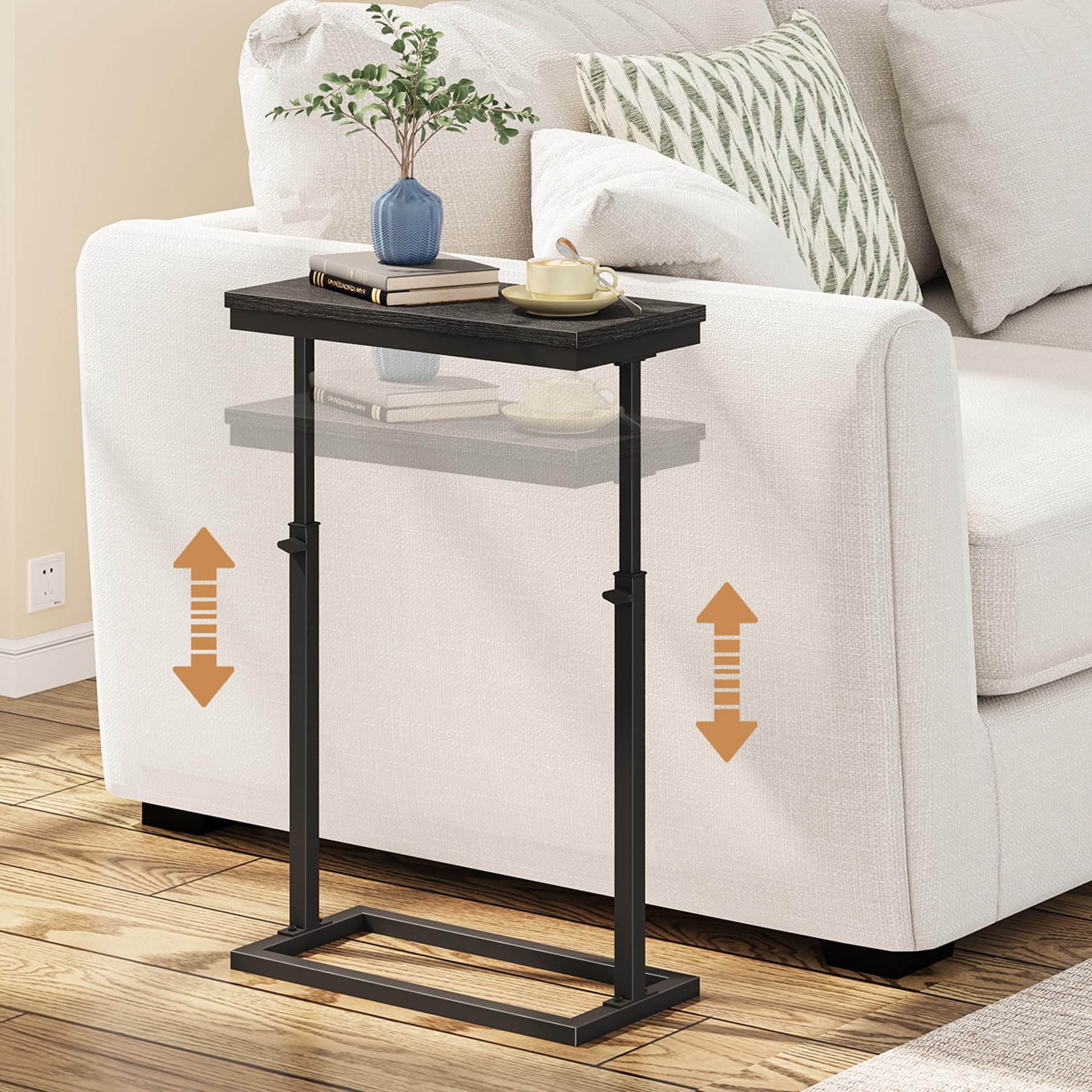 TUTOTAK End Table, Side Table, Tall Couch Table, Sofa Table, Living Room, Bed Room, Black TB01BK083EU