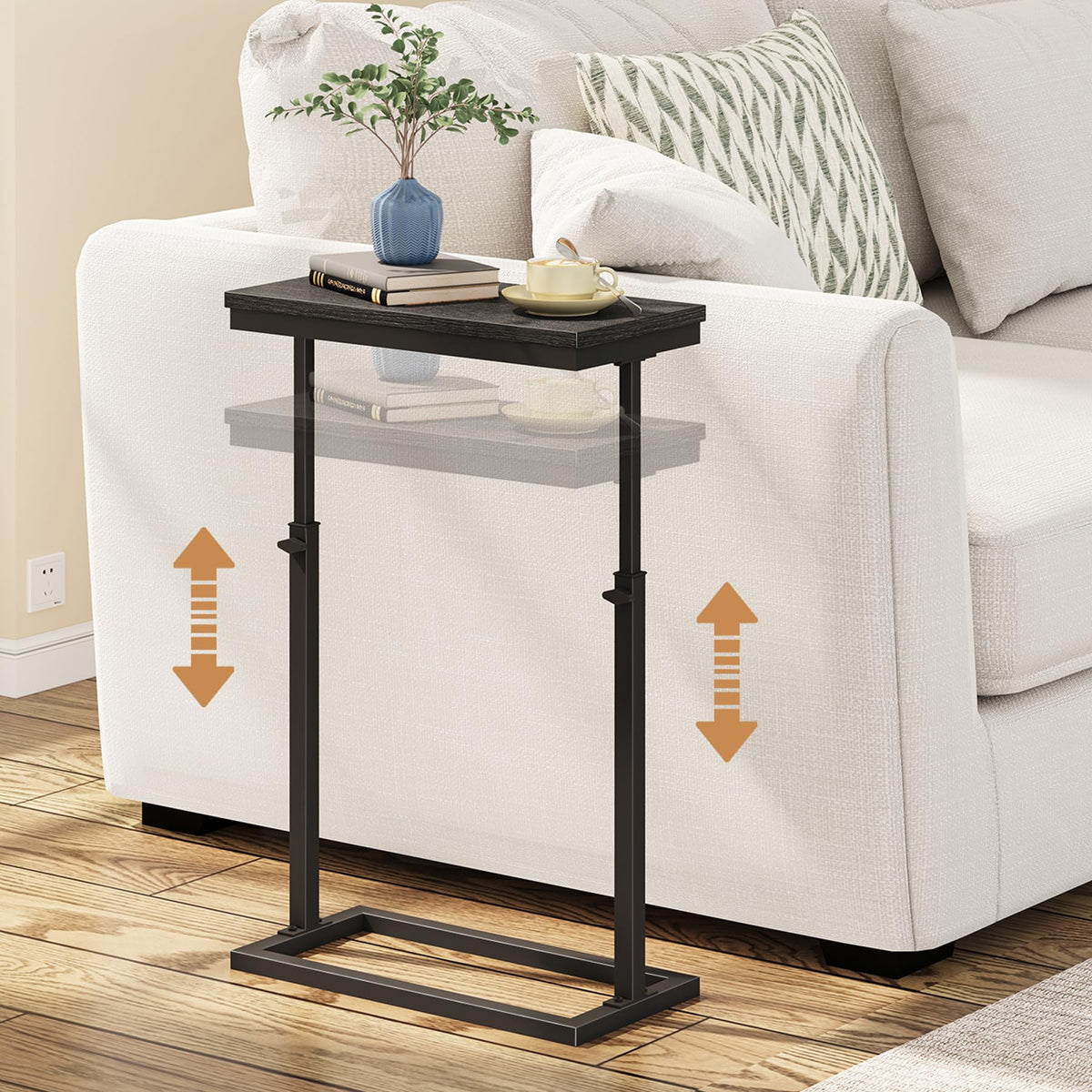 TUTOTAK End Table, Side Table, Tall Couch Table, Sofa Table, Living Room, Bed Room, Black TB01BK083EU