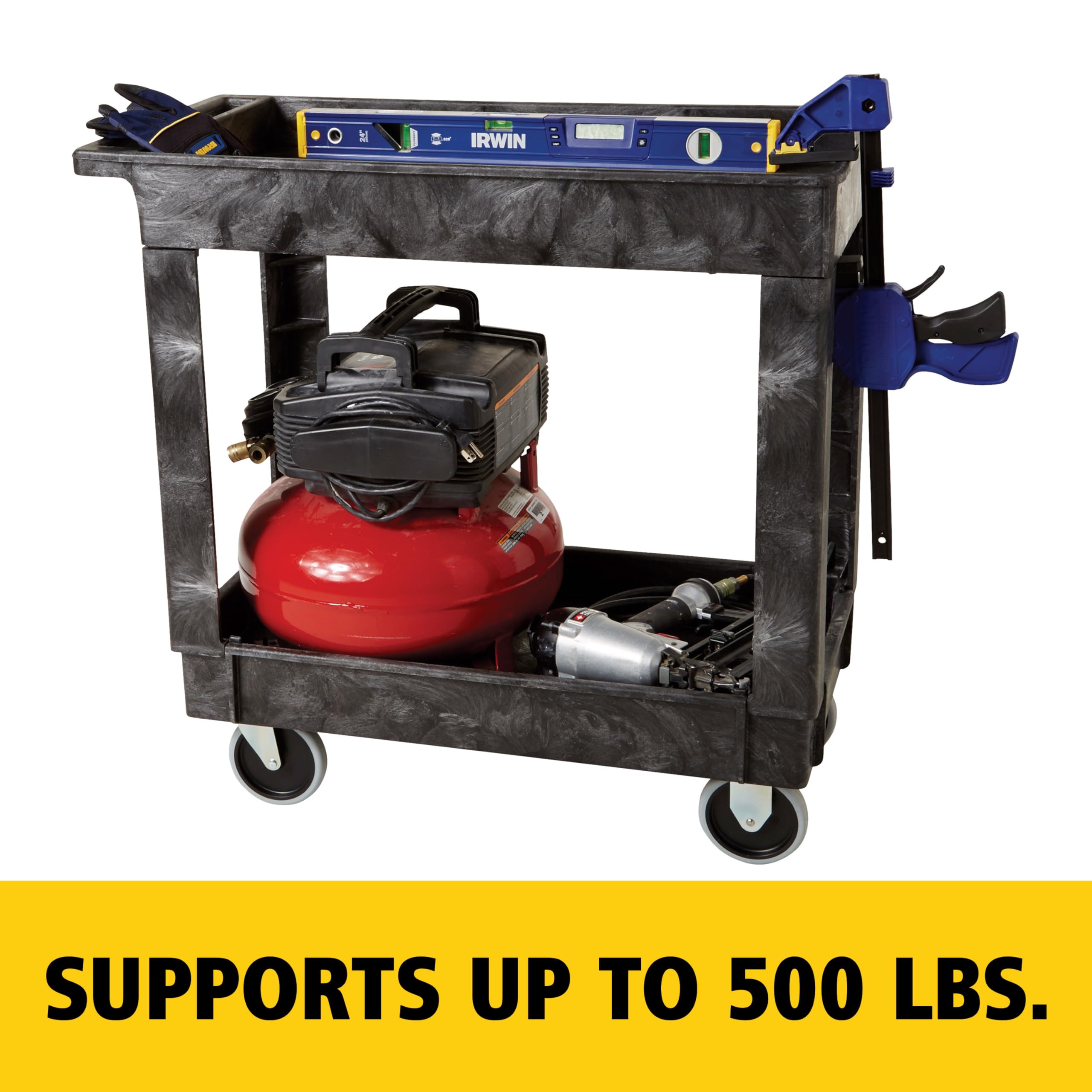 Rubbermaid Commercial FG9T6600BLA Service/Utility Cart, Two-Shelf, 300 lb capactiy, Black