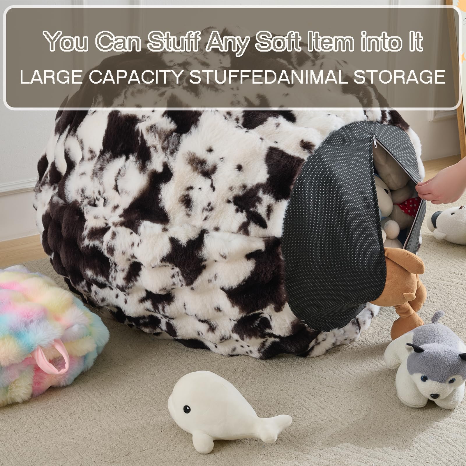 Fluffy Faux Rabbit Fur Bean Bag Chair Cover(No Filler),Cozy Shaggy Bubble Stuffed Animal Storage Large Bean Bag Cover for Bedroom Living Room,Fuzzy