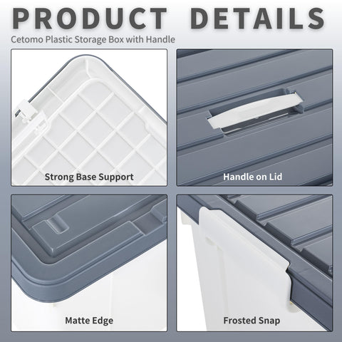 Cetomo 90L*3 Storage Boxes, Carry Plastic Storage Box with Lids, Organizing Container with Handle and Secure Latches