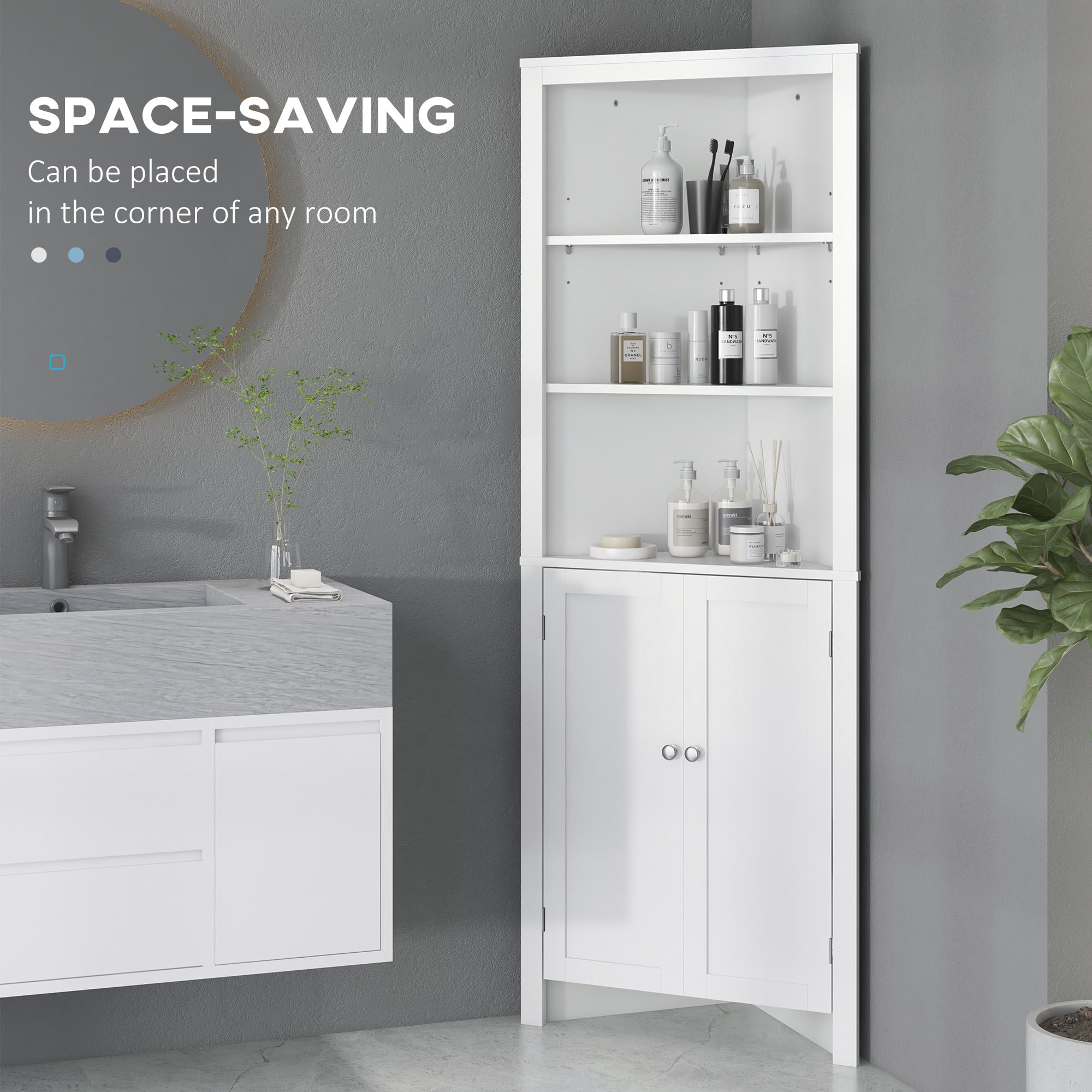 kleankin Triangle Bathroom Cabinet, Corner Bathroom Unit Freestanding White