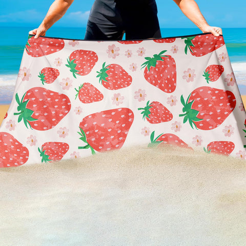 Violetpos Floral Strawberry Beach Towel, Extra Large 180x90 cm 250GSM Microfibre, Sand Free Quick Dry