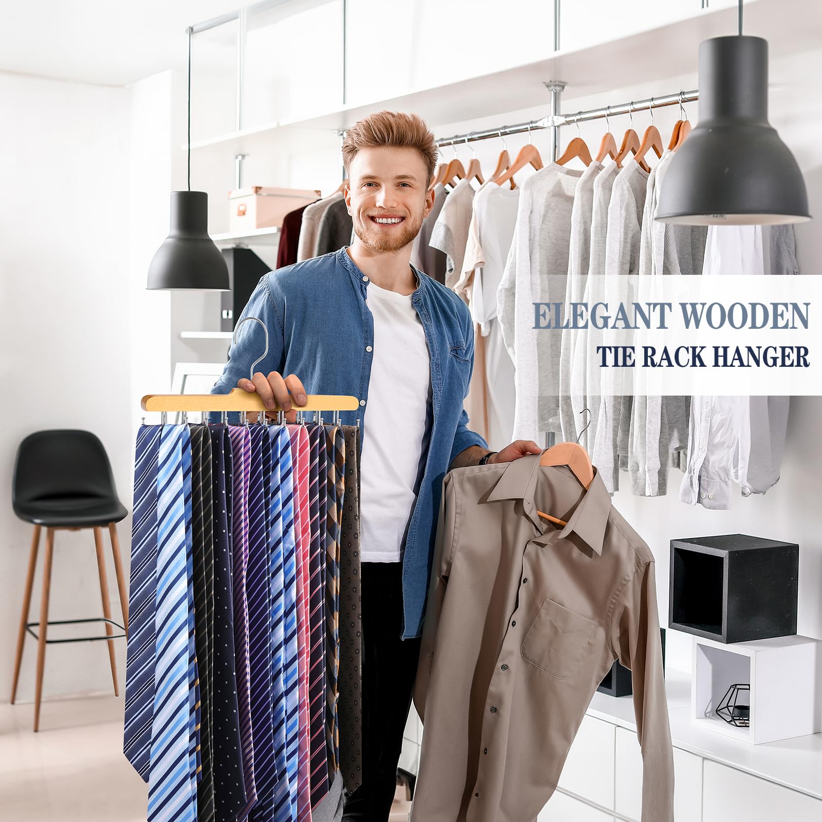 Tie Rack Hanger for Wardrobe, Upgraded Belt Hanger for Men, Wood, 2 Pack
