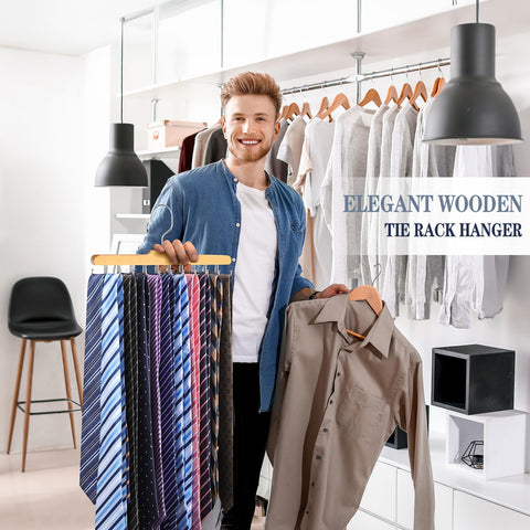 Tie Rack Hanger for Wardrobe, Upgraded Belt Hanger for Men, Wood, 2 Pack