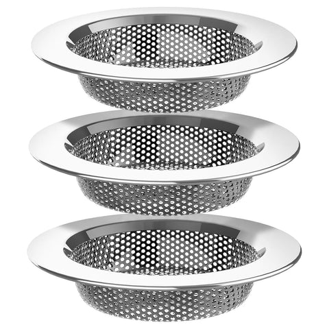 3-Pack Multi-Purpose Drain Strainers - Premium Stainless Steel Mesh Filters for Kitchen/Bathroom Sinks & Bathtubs, Rust-Proof Hair Catchers (Silver)