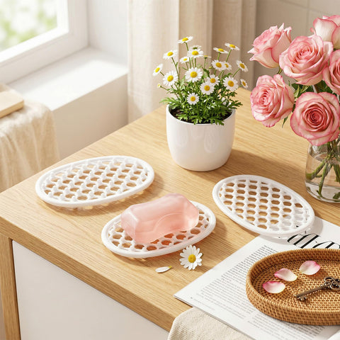 3PCS Silicone Soap Holder Shower, Self Draining Soap Dish for Bathroom Sink, Non-Slip Soap Dish Tray with Drainage