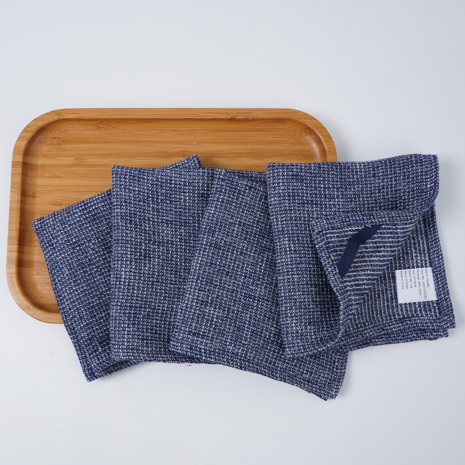 HSOFTIFY 100% Pure Linen Washcloths with Waffle Weave 4 Pack, Blue