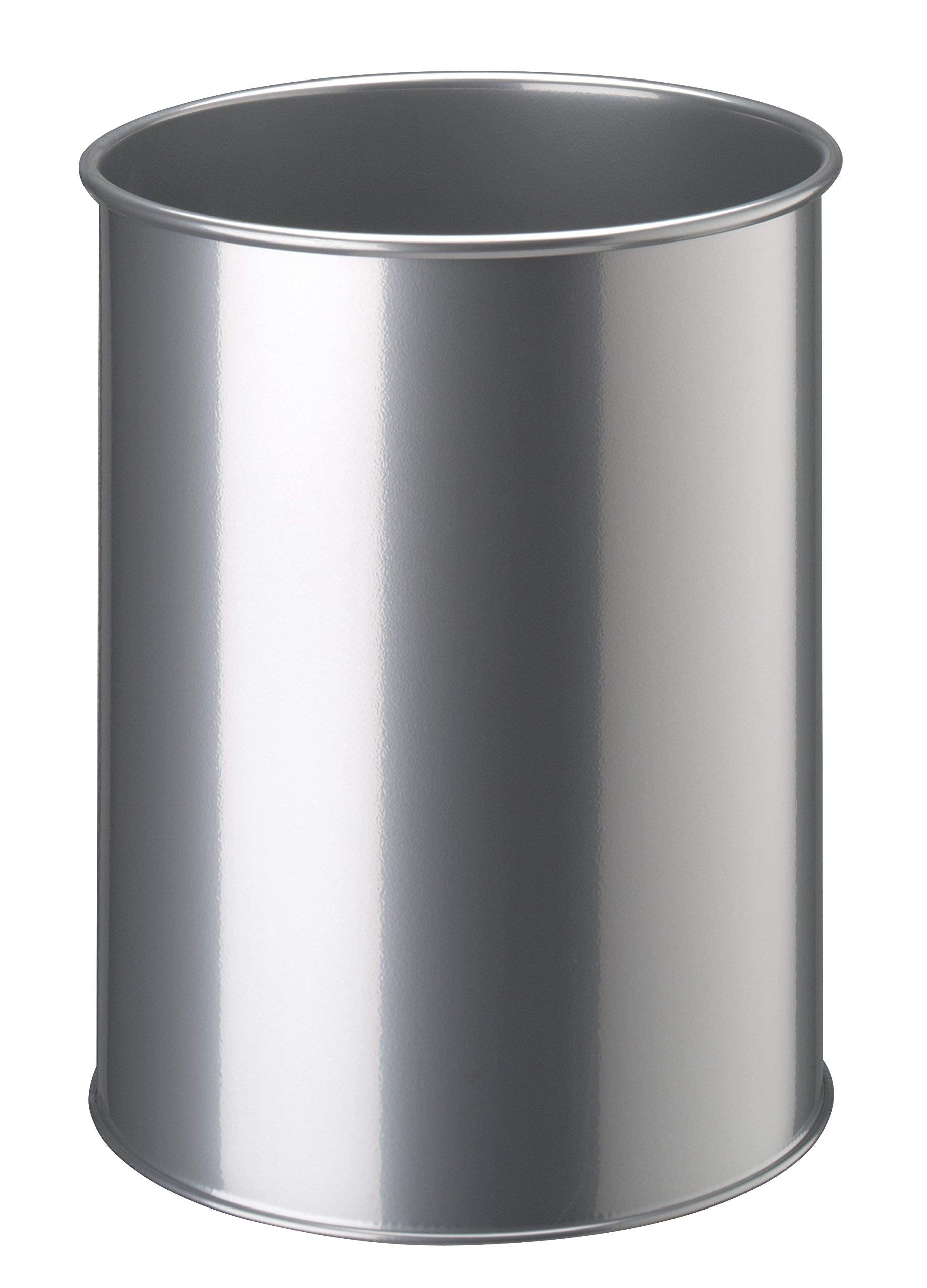 Durable Metal Round Waste Bin Silver - 15 Litre Capacity - Made from Scratch Resistant Steel - Small Bin for Bedrooms, Offices, Bathrooms, etc.