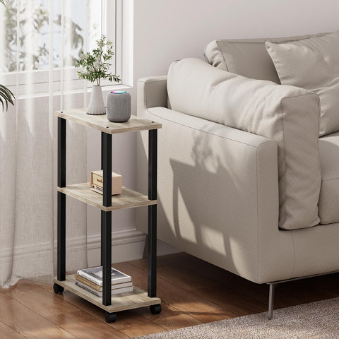 TUTOTAK Small Side Table, Narrow End Table, Bedside Table, Set of 2, Couch Side Table with Wheels for Living Room or Bedroom, Greige TB01BG0612EU