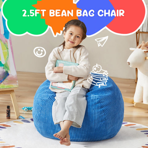 Hobestluk Kids Bean Bag Chair Teardrop Shape with Filling, 2.5FT Blue