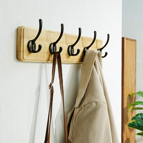 Dseap Coat Rack Wall: Patented, Heavy-Duty, 5-Double-Hooks Wooden Wall Mounted Coat Rack Coat Hanger Hook Rail for Winter Coats Hat Jacket Clothing