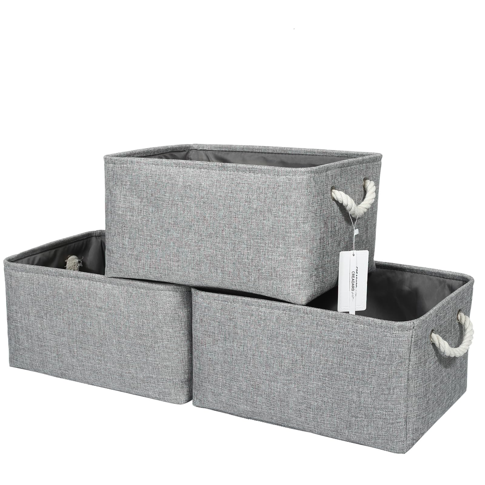 CREADARD Small Storage Box with Cotton Handles, Fabric Foldable Linen Canvas Wardrobe Storage Baskets for Living Room, Laundry Room