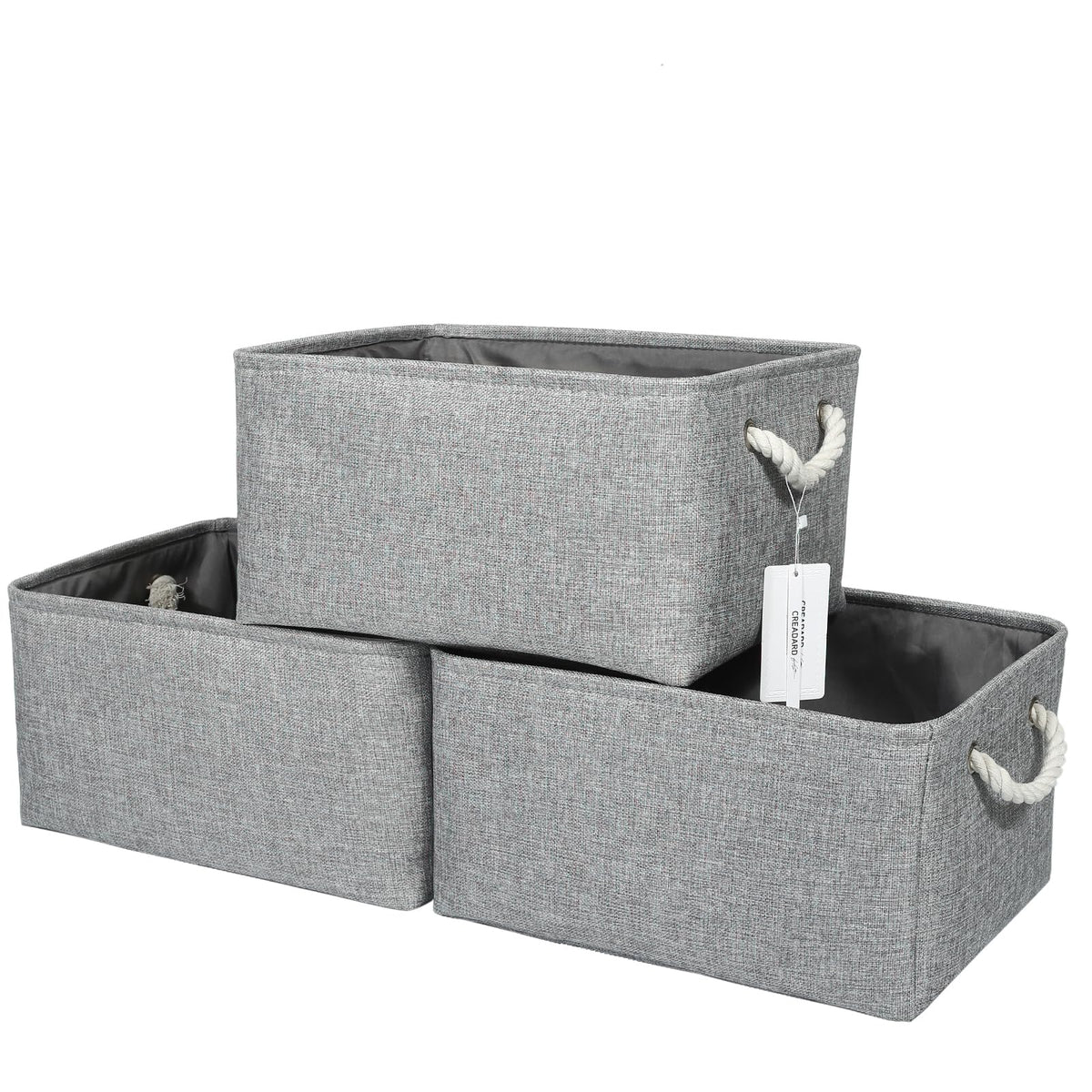 CREADARD Small Storage Box with Cotton Handles, Fabric Foldable Linen Canvas Wardrobe Storage Baskets for Living Room, Laundry Room