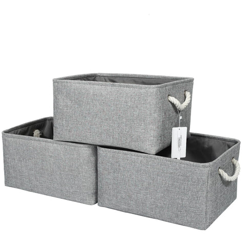 CREADARD Small Storage Box with Cotton Handles, Fabric Foldable Linen Canvas Wardrobe Storage Baskets for Living Room, Laundry Room