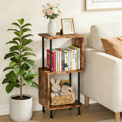 Caossuixin 3-Tier Wooden Side Table,S-Shaped Sofa Side Table,36 * 24 * 72cm