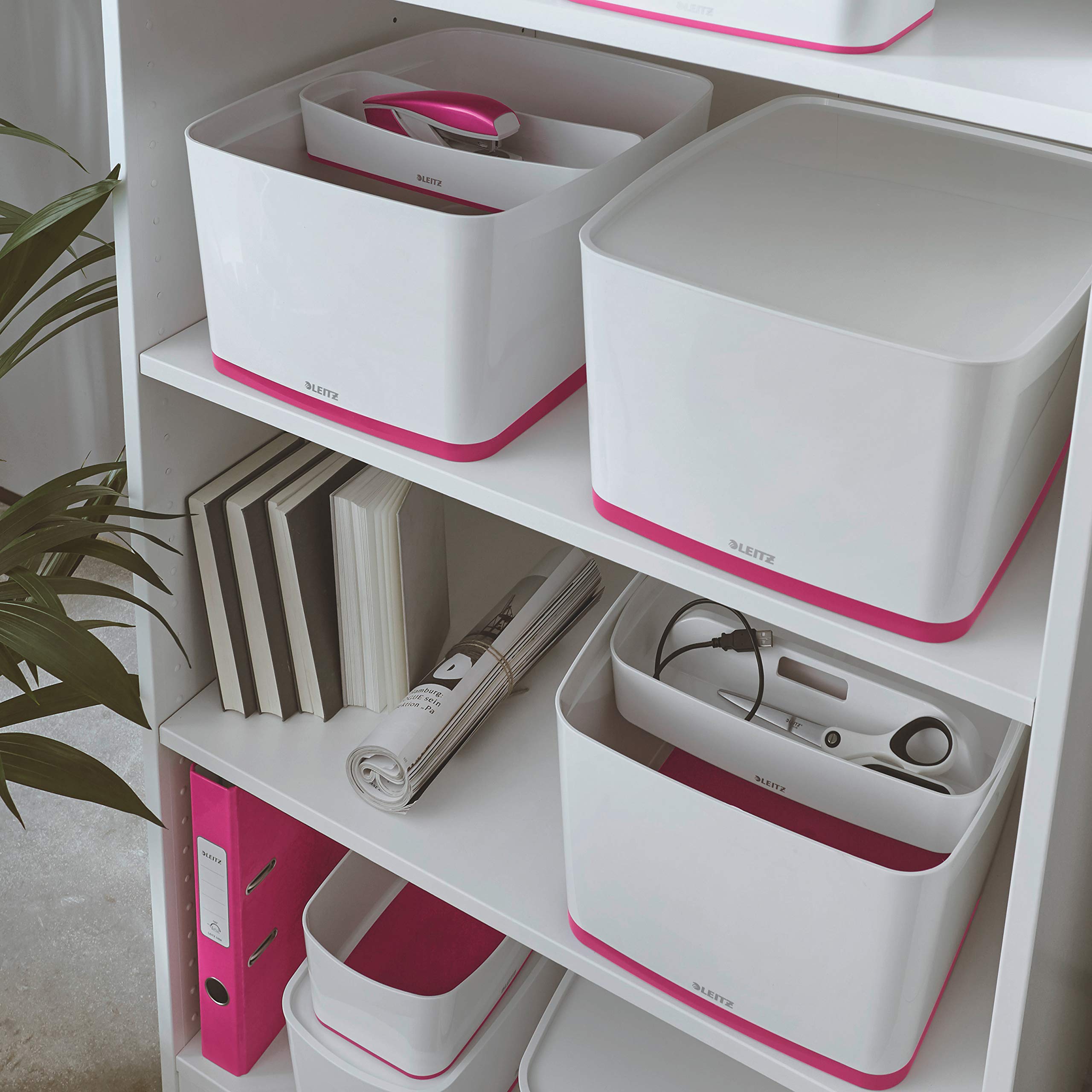 Leitz 18 Litre Storage Box with Lid, waterproof ABS, Pink Metallic