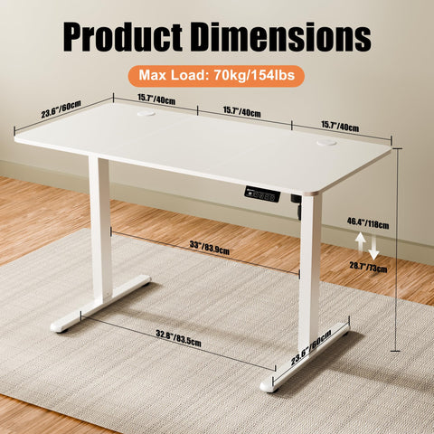 ERGOMAKER Electric Standing Desk 120x60cm, 2 Memory Presets, White