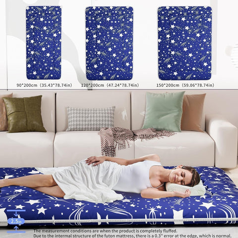 Kiseely Japanese Futon Mattress, Foldable Tatami Mat Portable Dormitory Sleeping Pad With Bag & Strap