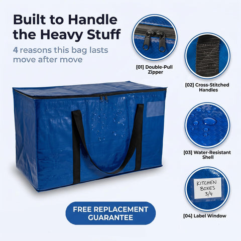ClearSpace Heavy Duty Moving Bags or Storage Bins with Lids, Blue, 4 Pack