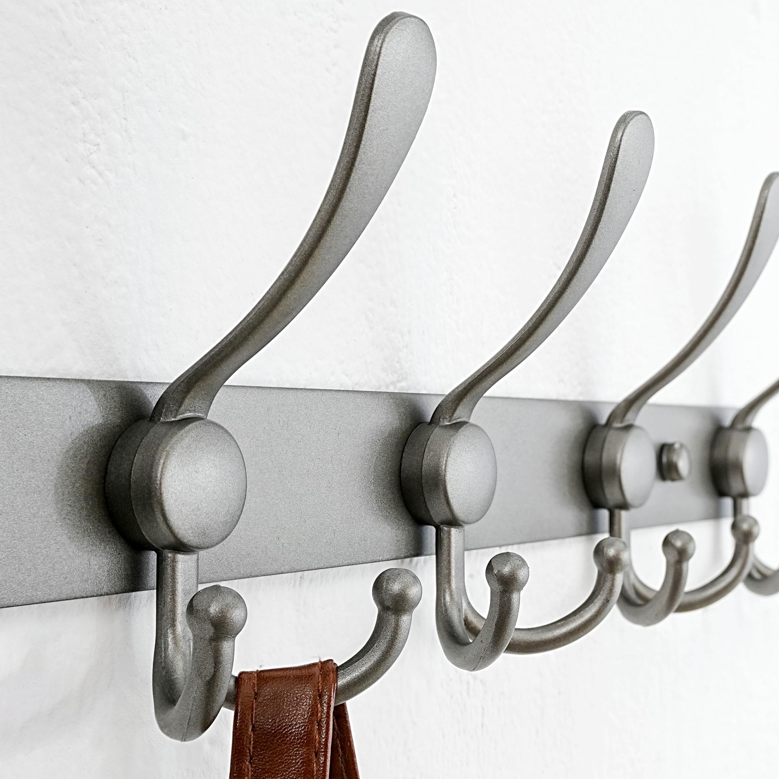 Dseap Coat Rack Wall Mount - 74cm Long 8-Tri-Hooks Heavy Duty Coat Hanger Rail Wall Hooks for Hanging Coats Hats Clothing Clothes Purse Mudroom