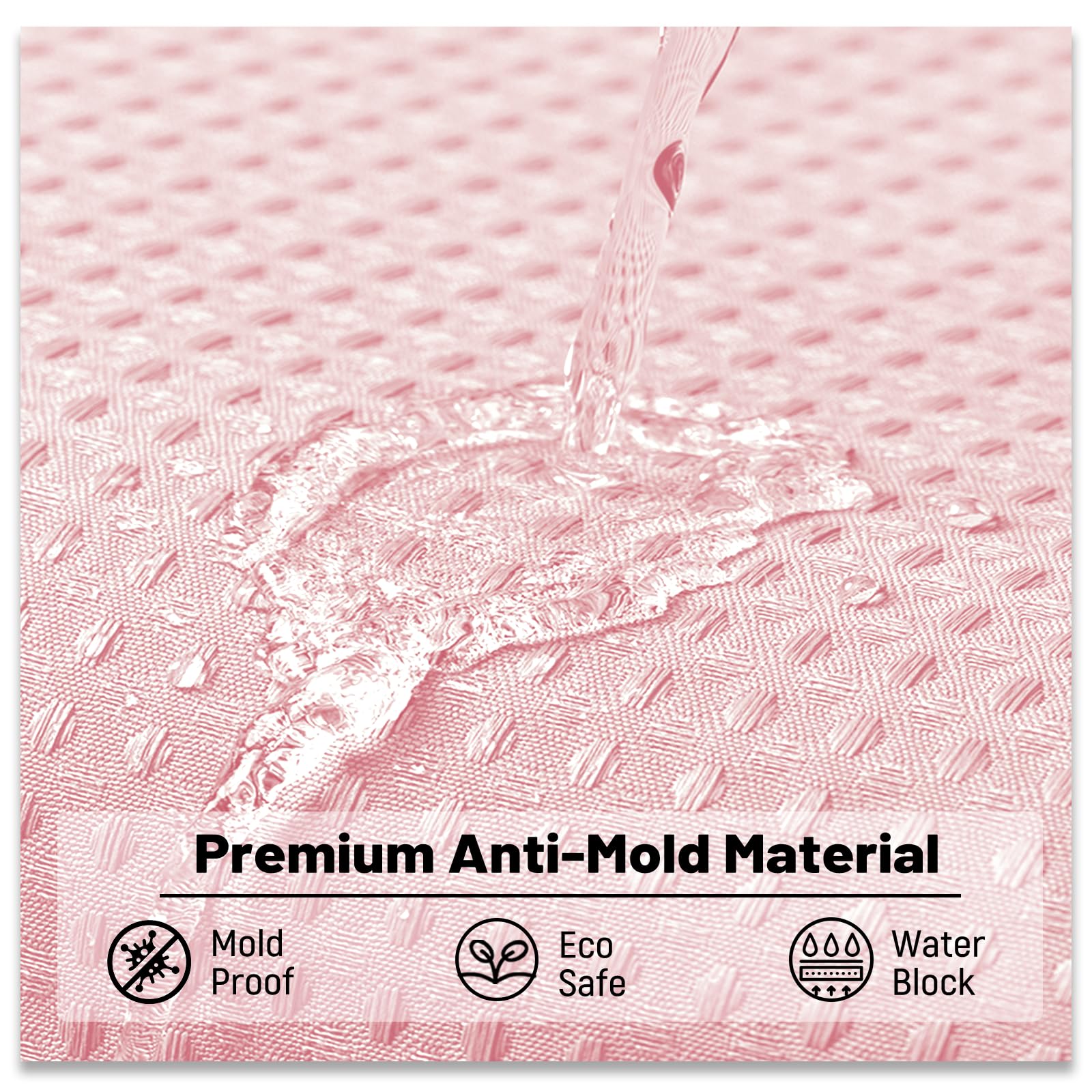 BTTN Extra Long Waffle Shower Curtain, Waterproof, 182x244cm, Pink