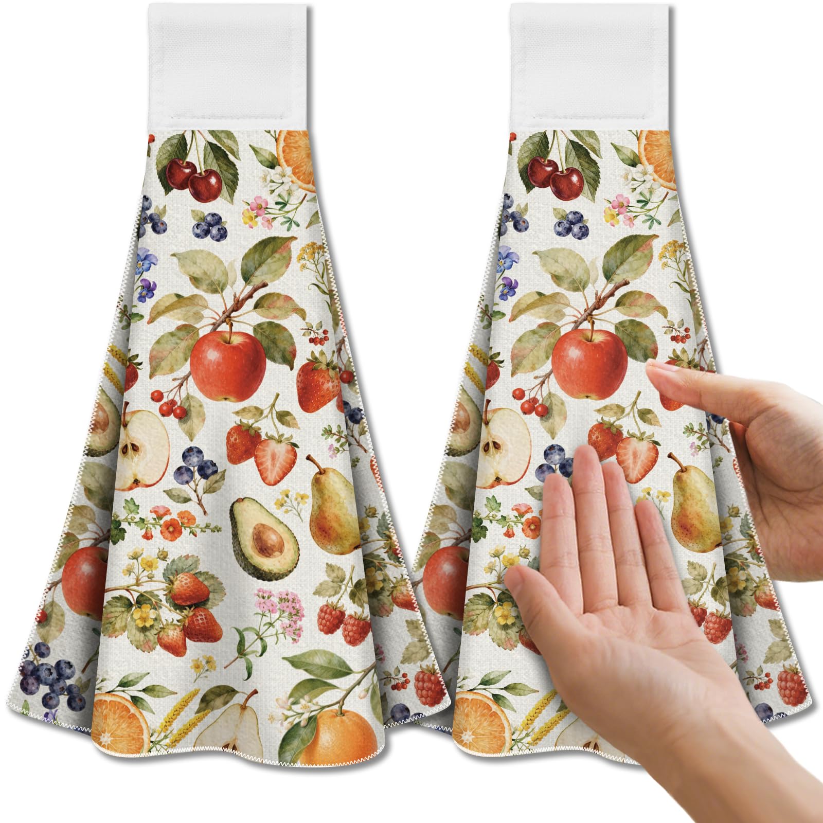 CUTHOLLOW 2 Pcs Fruits and Flowers Hanging Kitchen Towels with Loop