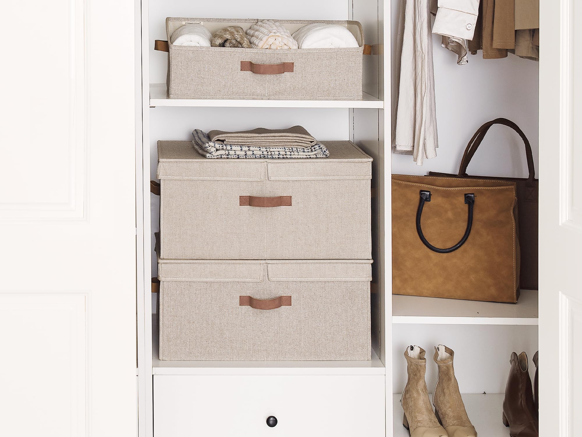 StorageWorks Extra Large Storage Boxes with Lids, 55L Decorative Storage Boxes with Lids, Fabric Boxes with Handles