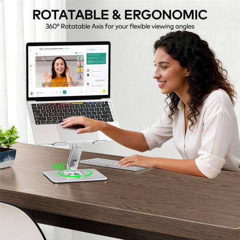 Auvo ALS06 Laptop Stand, Adjustable Computer Stand with 360° Rotating Base, Ergonomic Laptop Riser for Desk, Fits 11-15.6 inch Laptops